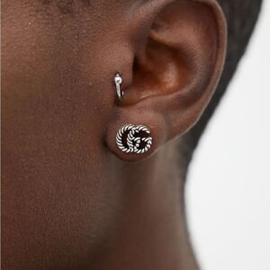 Gucci Gg Torchon Marmont Stud Earrings Aged Silver